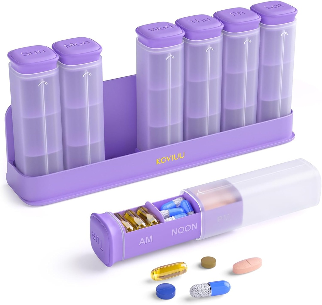 מארגנת גלולות שבועיות 3X ביום, Detachable Pill Box 7 Day, גדול 3 פעמים ביום CASE, Travel Pill Container Holder, Week תרופות Dispenser Pillbox עבור תוספי ויטמינים, סגול