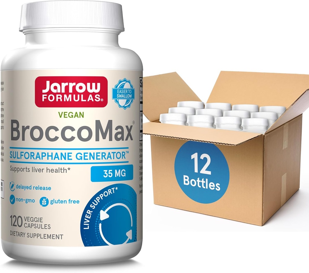 Jarrow Formulas BroccoMax Sulforaphane Glucosinolate 35 MG, Sulforaphane Generator Supports Liver Health, 120 קפסולות Veggie, עד 60 יום אספקה,12 Packs