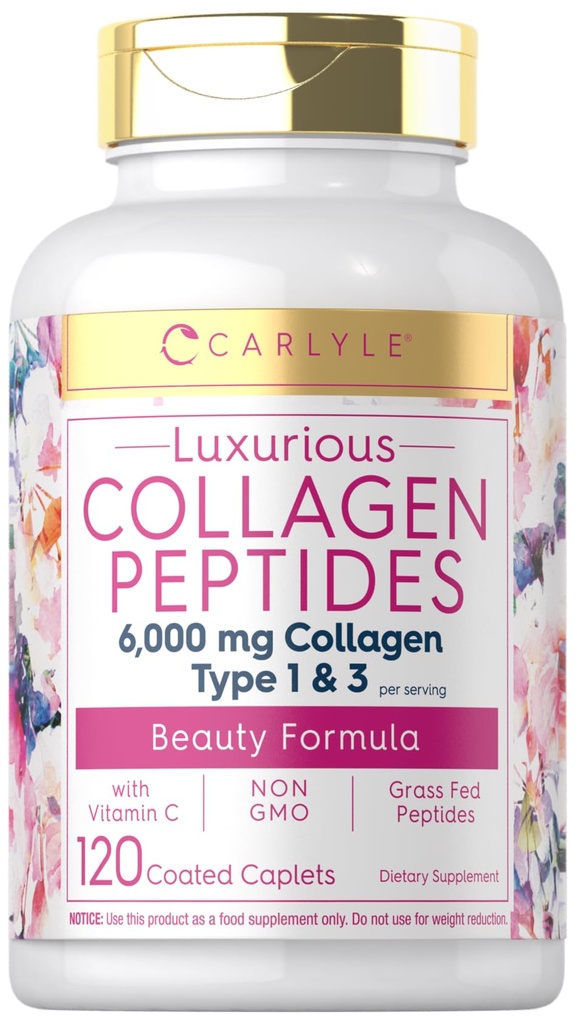 Karlyle Collagen עם ויטמין C | 6000 מ"ג | 120 Caplets | Multi Collagen Peptide Pills