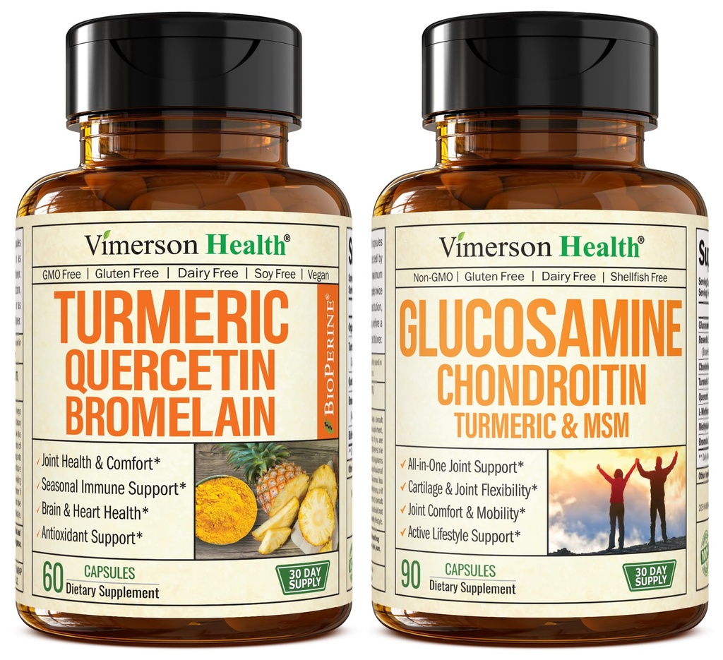 Quercetin עם Bromelain ו Turmeric Curcumin & Glucosamine Chondroitin MSM ו- Turmeric תמיכה משותפת תוסף