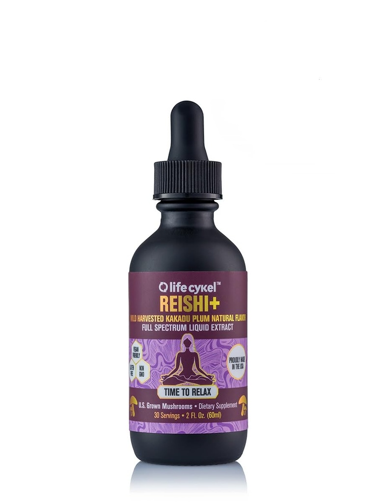 Life Cykel - Reishi Mushroom לחלץ w/Kakadu Plum- Adaptogen for Sleep Help, Relaxation & cell Support - 100% אורגני Mushrooms, Antioxidants ויטמין C, 2oz (Packaging May Vary)