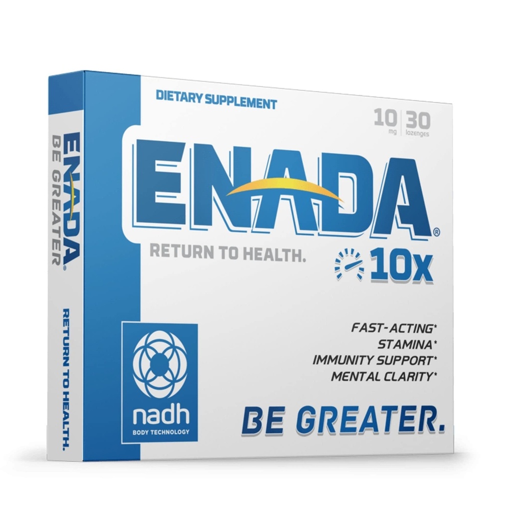 ENADA 10X NADH תוסף עם Fast Acting פורמולה עבור Active Lifestyle | Natural Energy Booster Great for Jet Lag, אתלטיק ביצועים ומחקר | שיפור סט וקלילות נפש | 30 Lozenge