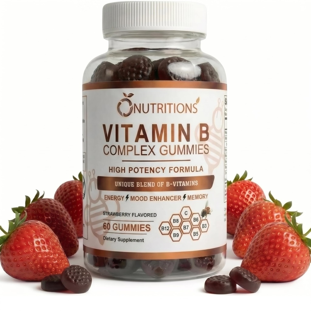 O NUTRITS ויטמין B Complex Gummies עבור נשים וגברים - עתיר גבוה B12 (833% DV) & Biotin - אנרגיה, Mood & Metabolism תמיכה - טבעוני סטרוברי חניכיים ויטמינים - 60 מסטיקנים, 2 מונטה אספקת אספקה