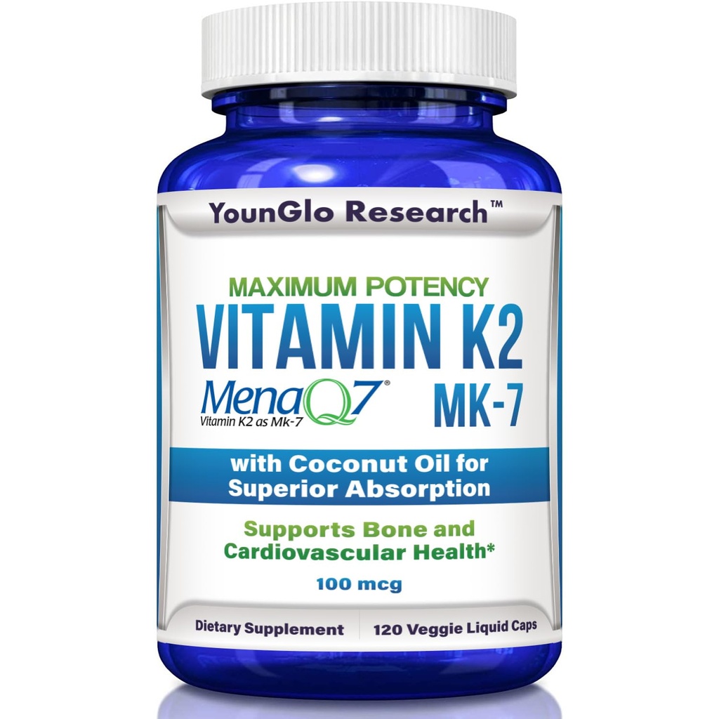 ויטמין K2 MK7 (MenaQ7) 100 mcg w/Coconut Oil for Superior Absorption, תוספת בריאות תזונתית, 120 קפסולות נוזליות טבעוניות לתמיכה בחוזק העצם והכחשה עבור מבוגרים נשים וגברים