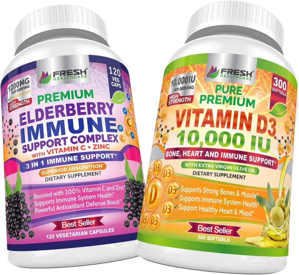 FRESHALTHCARE מבוגרים תמיכה ויטמין D3 10,000 IU - Bundle