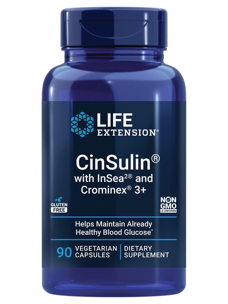 Life Extension Cin Sulin® עם InSea2® ו- Crominex® 3, shilajit, Amla פירות, Cinnamon, Brown Seaweed, תומך במטבוליזם בריא ו Satiety, Gluten-Free, non-GMO, Vegetarian, 90 קפסולות