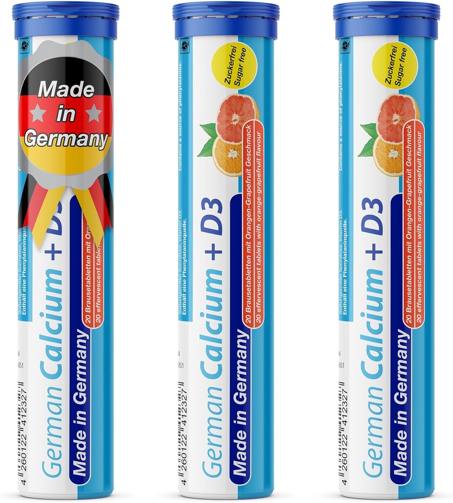 גרמניה Calcium + ויטמין D שתו Effervescent טבליות 60 לשרת כתום-Grapefruit Flavour - 500 מ"ג Calcium, 2,5 μg ויטמין D3 - T&D Pharma - מיוצר בגרמניה