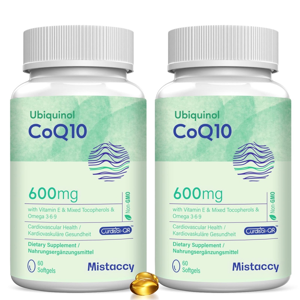 CoQ10 600 מ"ג Softgels | High Absorption CoQ10 Ubiquinol תוסף; מופחתת צורה משופרת עם ויטמין E & אומגה 3 6 9 | Antioxidant Powerhouse טוב לבריאות | 120 Softgels