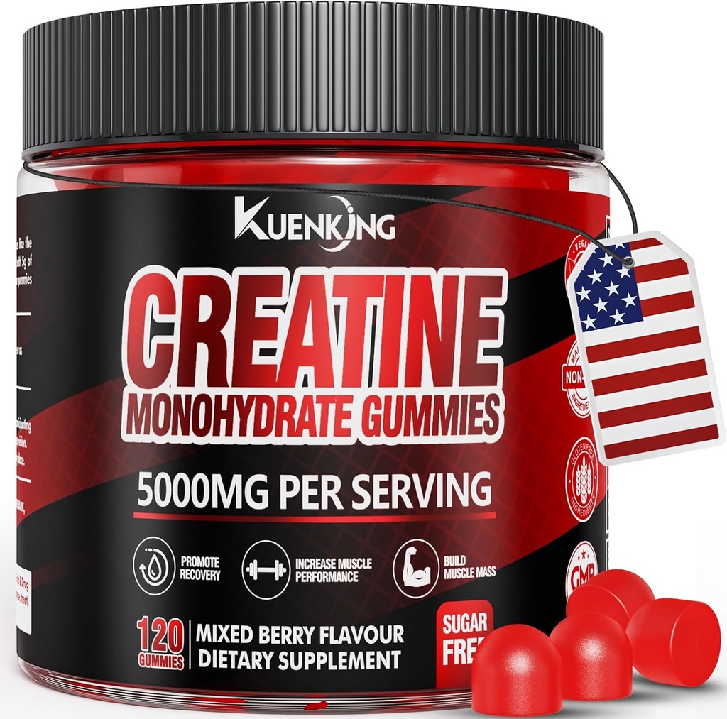 Creatine Monohydrate Gummies for Men & Women, Sugar Free Vegan Creatinemies 5g עבור כוח שרירים, אנרגיה Boost, Pre Workout תוספים, Boost Focus & Endurance ( Count)- ברי מעורב