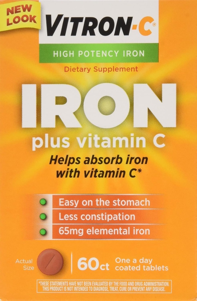 VITRON-C High Potency Iron Plus C Tablets - 60 Ea - 3 חבילות