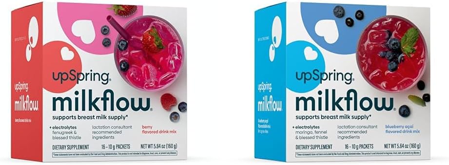 UpSpring Milkflow Electrolyte Breastfeeding תוספת משקאות תערובת עם Fenugreek & Moringa | ברי & Blueberry Acai Flavors | Lactation תוספים לתמיכה באספקת חלב השד *