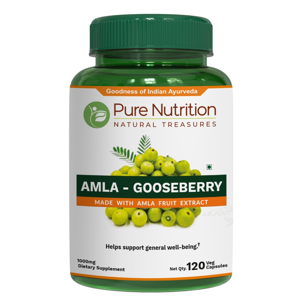 תזונה טהורה Amla לחלץ 1000 מ"ג (Equivalent to 8000 מ"ג אבקת פירות Amla) Non GMO | 120 Veg Caps.