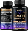 NUTRAHARMONY L Methylfolate 15 מ"ג - 5-MTHF Methylfolate תוספת פלוס Methyl B12, ויטמינים B2 & B6, Magnesium - מיוצר בארה"ב, 60 קפסולות עבור 2 חודשים