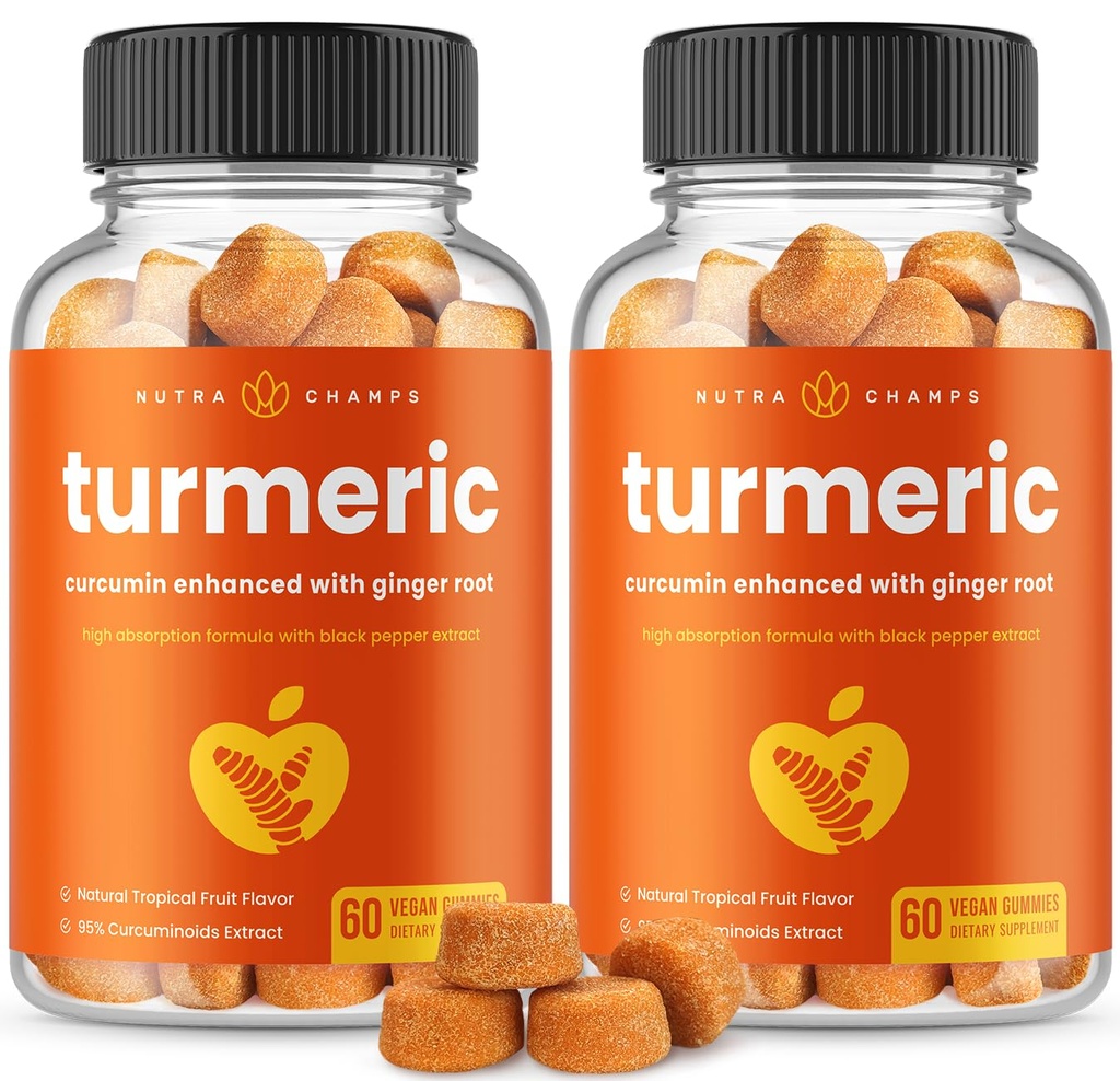 חניכיים Turmeric עבור מבוגרים וילדים עם ג'ינג'ר & Black Pepper | 95% Curcuminoids | תמיכה טבעית של Curcumin משותף | 120 תוספי חניכיים רעילים (2-Pack)