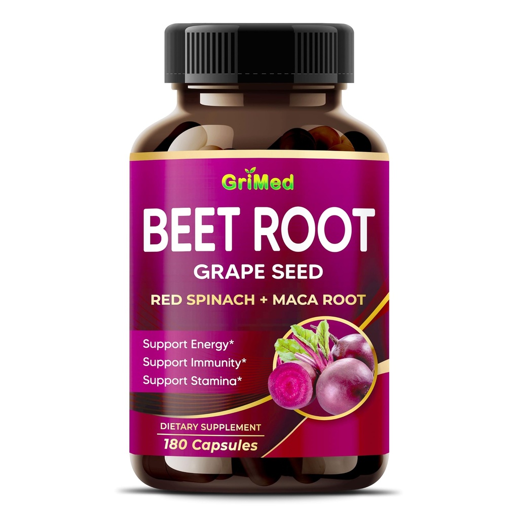 GriMed Beet Root with Grape Seed Extract, Maca Root, Red Spinach & Ashwagandha - 180 קפסולות ירקות