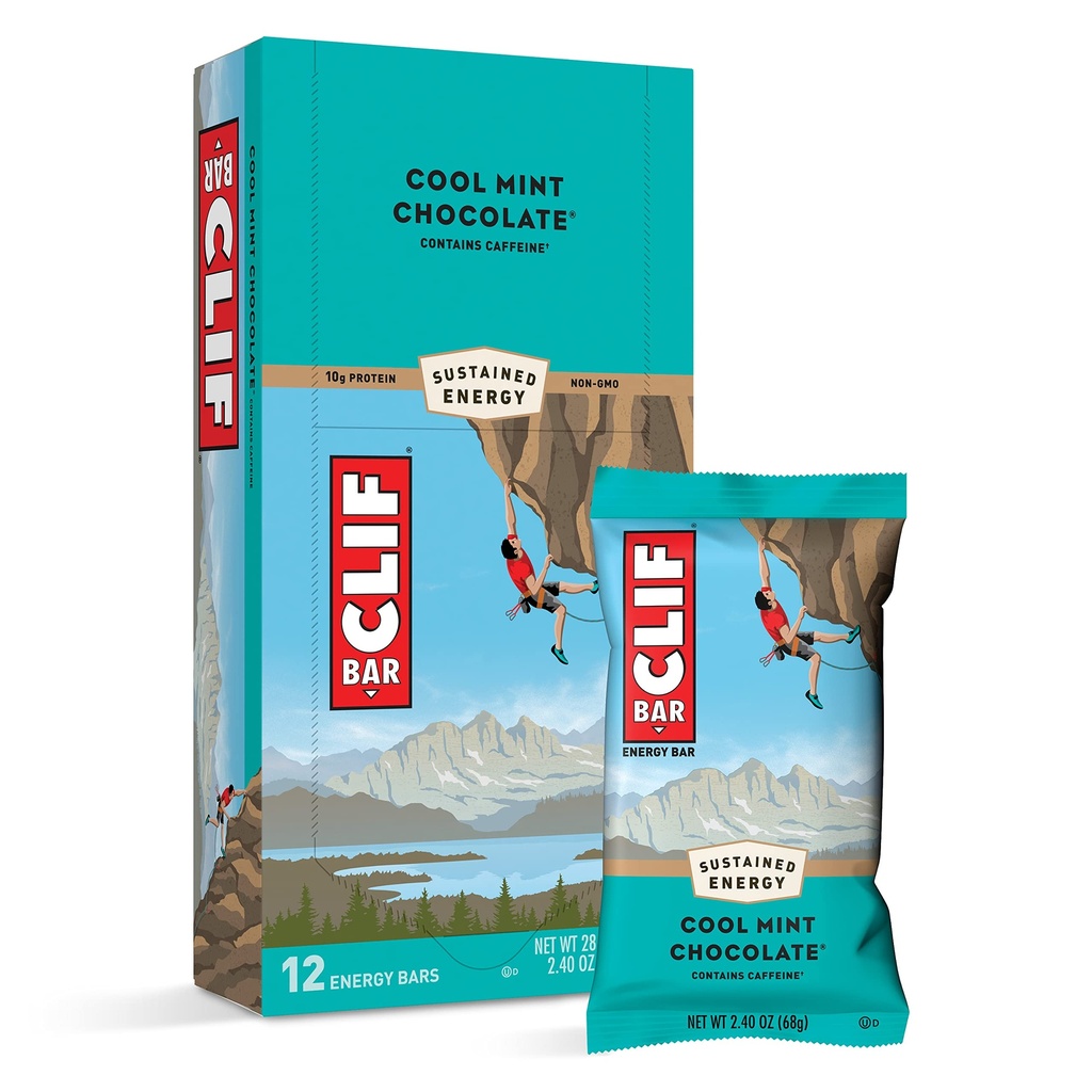 CLIF BARS - Energy Bars - Cool Mint שוקולד - עם Caffeine - Made with Organic Oats - Plant Based Food - Vegetarian - כשר (2.4 Ounce חלבונים Bars, 12 Count) אריזה במאי