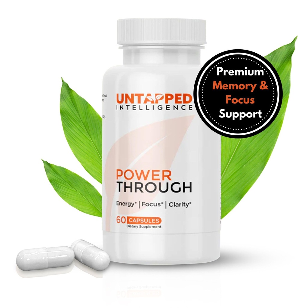 Power Through - Nootropic Brain Supplement for Memory and Focus with L-Theanine, Bacopa Monnieri, Rhodiola Rosea, B12, Energy Pills, Mood Support & Best Brain Supplement for Memory Focus