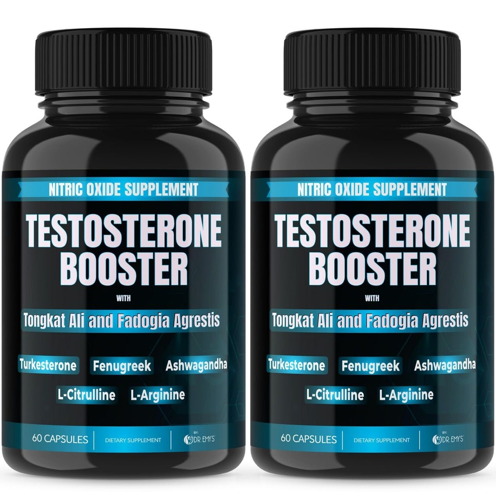Dr. Emy's (2 Pack טסטוסטרון Booster-Tongkat Ali Fadogia Agrestis Nitric Oxide Ashwagandha תוספת לגברים עם L Arginine Citrulline Fenugreek - Turkesterone Pre Workout Pump (120 קפסולות)