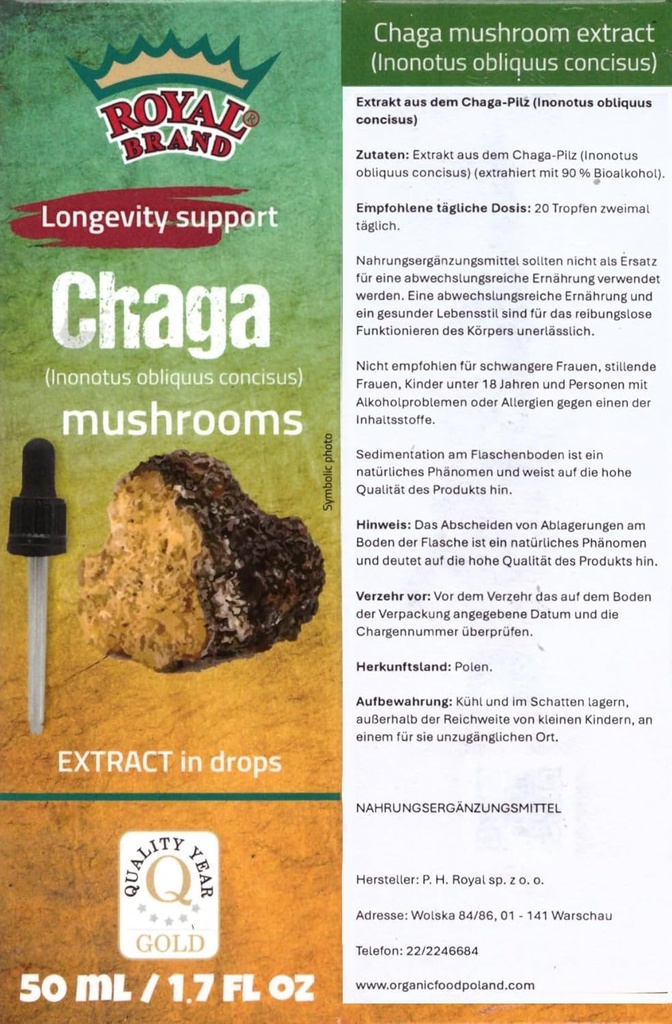Chaga Tincture Drops /Chaga Mushroom / Better Than Chaga Mushroom קפסולות / High Dose / Liquid Extracts / 1.7 FL OZ / 50 מ"ל