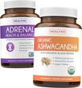 Adrenal & Ashwagandha (1-Month אספקה) Calm & Energyze Bundle - תמיכה Adrenal עם L-Tyrosine (120 קפסולות) ו USDA אורגני אשוגנדה 1350 מ"ג אשוגנדה שורש אבקה לשרת (60 קפסולות)