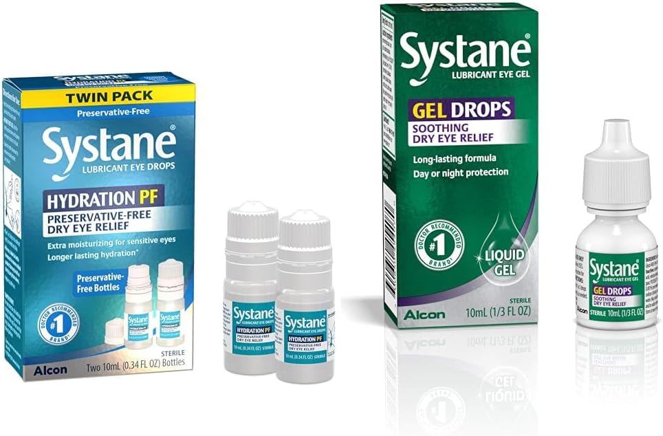 Systane hydrotion Multi-Dose Preservative-Free Eye Drops Dry Eye Relief Pack (2x10 מ"ל) & Lubricant Eye Gel Drops, 10mL (Packaging May Vary)