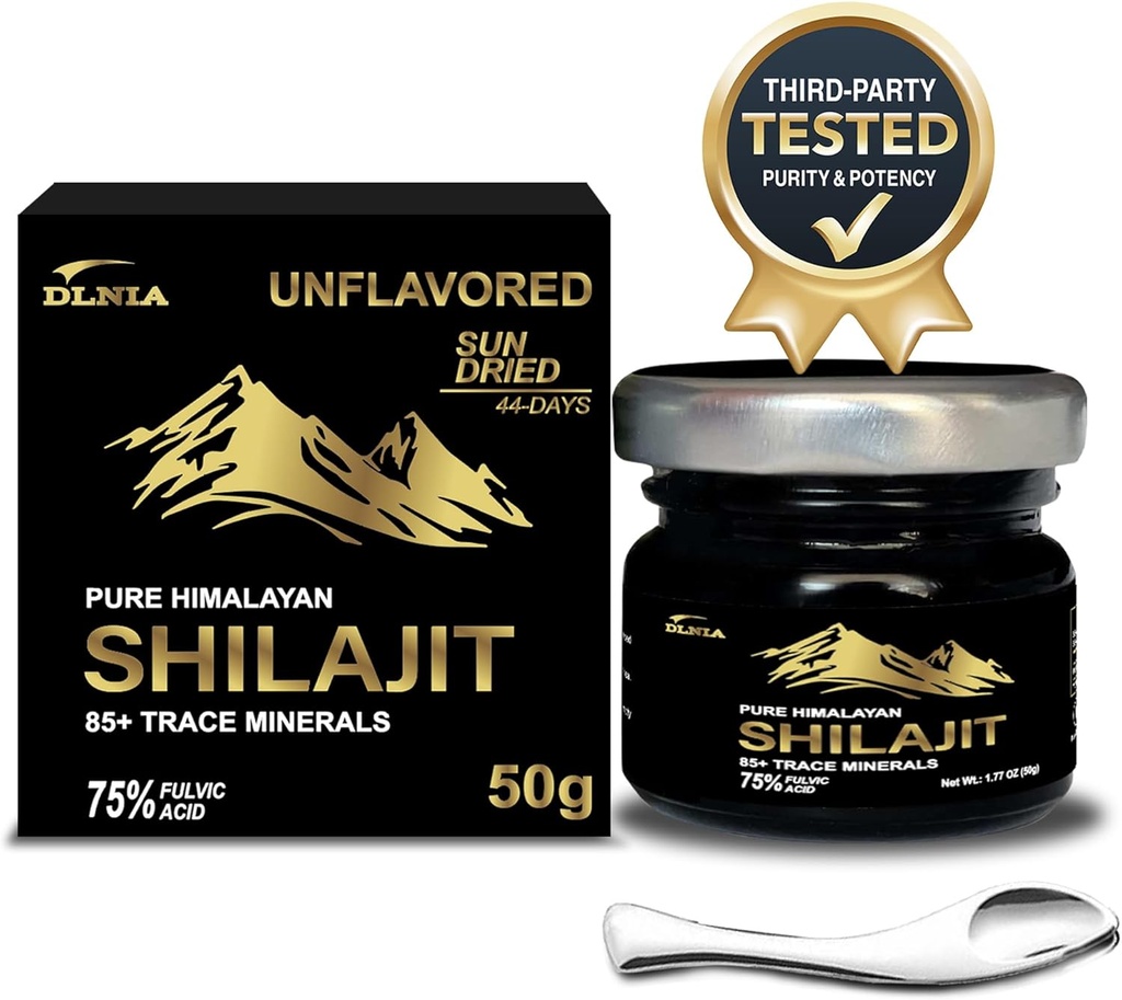 Authentic Shilajit Pure ההימלאיה אורגנית Shilajit Resin תוסף זהב+ דרגה עם 85+ Trace מינרלים עם 75% Fulvic Acid, תמיכה כללית באנרגיה וחיסון, Pure Shilajit עבור גברים ונשים, 50g