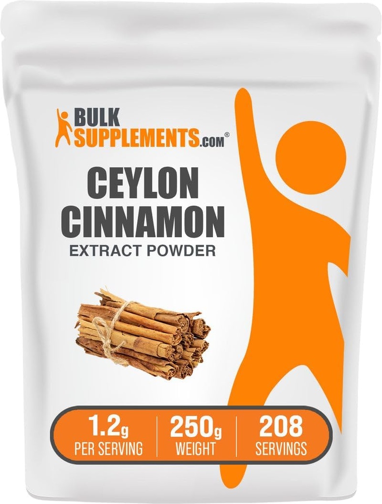 BulkSupplements.com Cinnamon Bark לחלץ אבקת - Ceylon Cinnamon Supplement, Herbal Supplement - טבעוני וגלוטן חינם, 1.2g לכל המשרת, 250 גרם (Pack of 1)