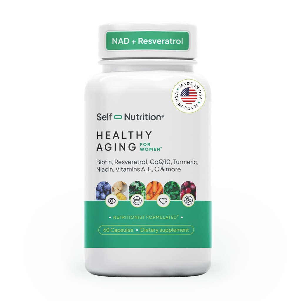 תוספת בריאה לנשים - Resveratrol, NAD, Collagen Booster, Biotin, Hyaluronic Acid & More. Health, Beauty, Longevity - ארה"ב, טבעוני, 60 קפסולות.
