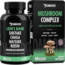 Lions Mane Mushroom Complex - 5300 מ"ג הסתגלות לזיכרון, פוקוס ו- Immune Support - 5 ב 1 Lionsmane, Chaga, Maitake, Shiitake ו Reishi Extract, Nootropic Mushroom קפסולות