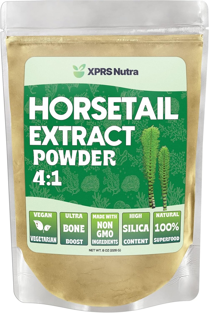 XPRS Nutra Horse Extracttail אבקת שיער, ציפורניים ועצמות - High Potency Horsetail Rootאבק - High Silica תוכן עבור תוצאות מקסימליות - טבעוני ידידותי Horstail (8 oz)