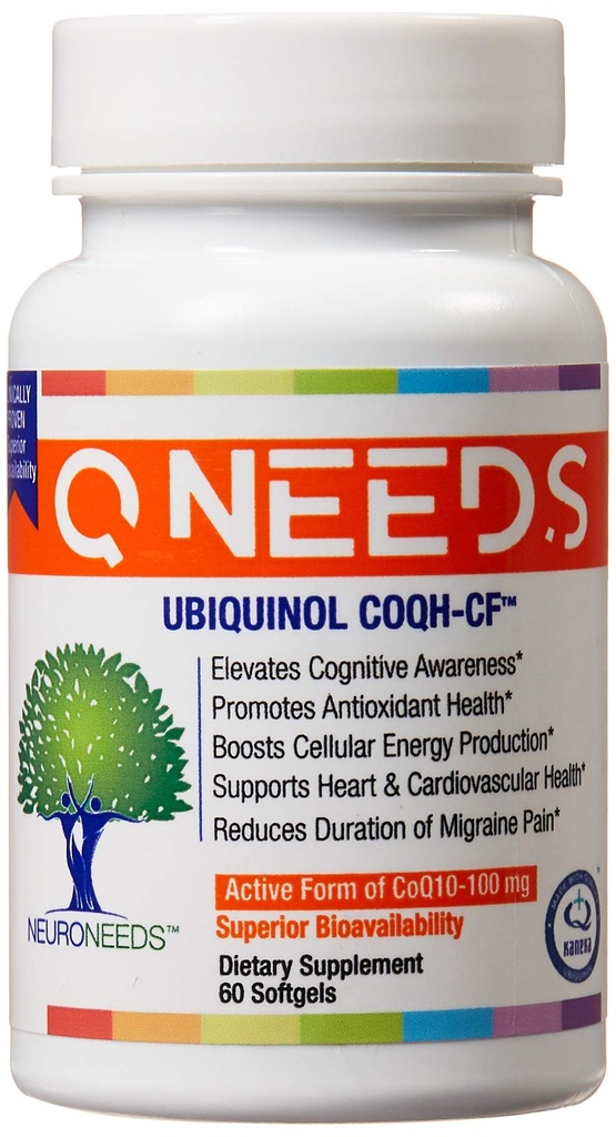 QNeeds® coqh-cf Ubiquinol 100 מ"ג COQ10 באופן קליני פרוספקטיבי משלוח עבור Absorption מקסימלית, שיפור תמיכה מיזונונדרית, Antioxidant לבריאות הלב, 60 הרוזן Softgels