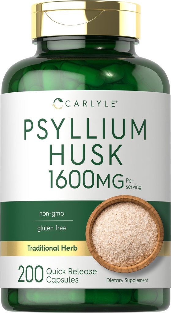 Carlyle Psyllium Husk כמוסות 1600 מ"ג | 200 Count | High Potency סיבים להורדה
