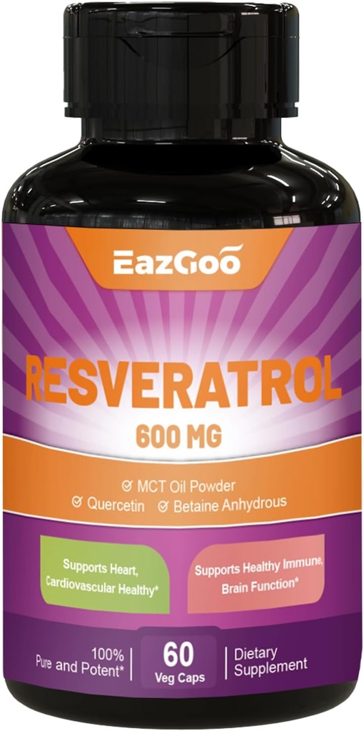 Resveratrol 600 מ"ג, Trans-Resveratrol תוסף, Antioxidant Health Aging תמיכה, 60 קפסולות