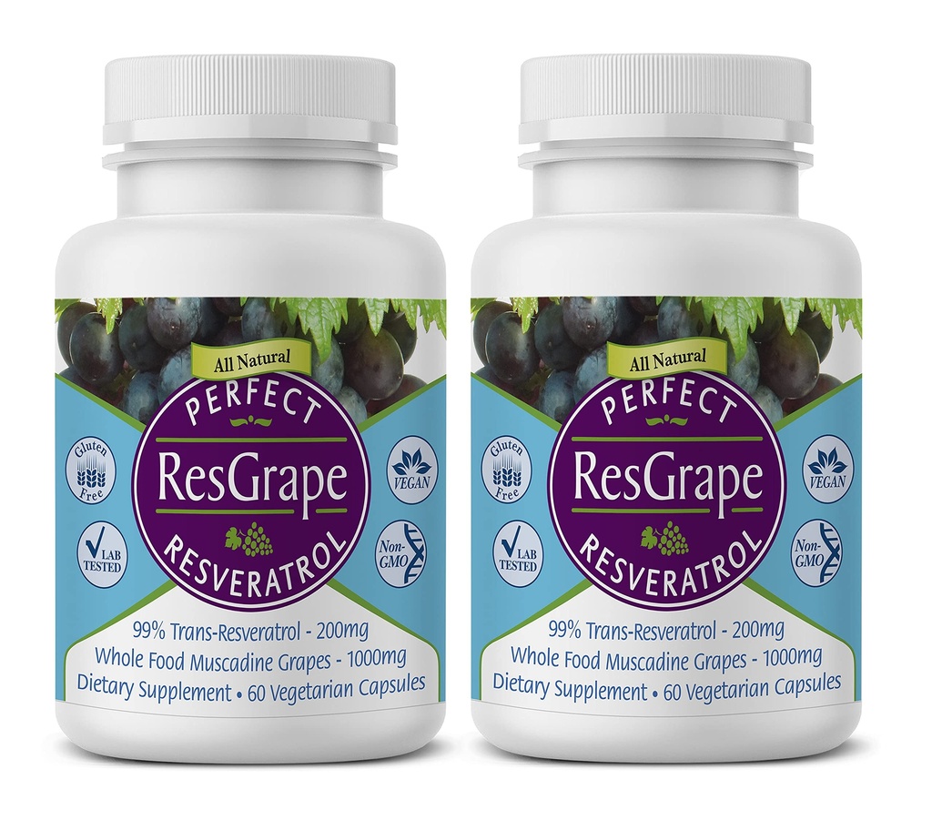 תוספי Perfect Resveratrol - 60 קפסולות - Trans-Resveratrol & Organic Muscadine Grapes - 2 Pack