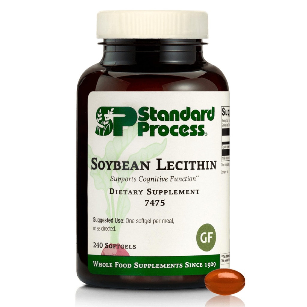 תהליך סטנדרטי Soybean Lecithin - Brain Health Support Supplement - תזונה שלמה מזון מבוסס מזון עם חומצות שומן חיוניות של Soybean Lecithin - 240 Softgels