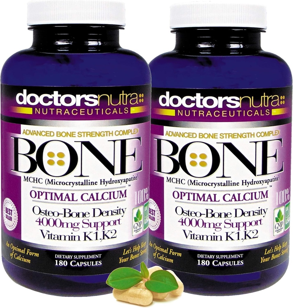 (pack of 2) Calcium 1000 מיליגרם עם 4000 מיליגרם MCHC עבור תמיכה מלאה כוח העצם מקסימלי על ידי רופאים Nutra Nutraceuticals Plus K1. K2, Magnesium, ויטמין D, Zinc ועוד יותר