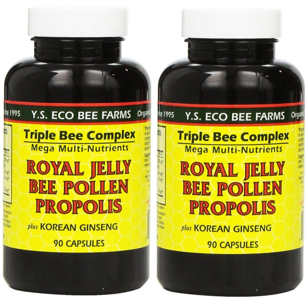 YS Eco Bee Farms, רויאל ג'ולי בי פולן פרפוליס בתוספת גינזנג קוריאני, 90 קפסולות (2Pack)