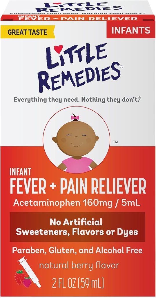 Little Remedies Baby Medicine, Baby Fever and Pain Relief with Acetaminophen, ברי פלאפור, 2 Fl Oz