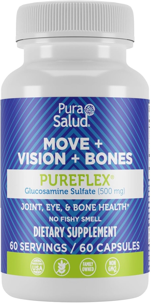 מותגים בסיסיים Pura Salud Pureflex Glucosamine Sulfate 500 מ"ג, 60 Count (Pack of 1)