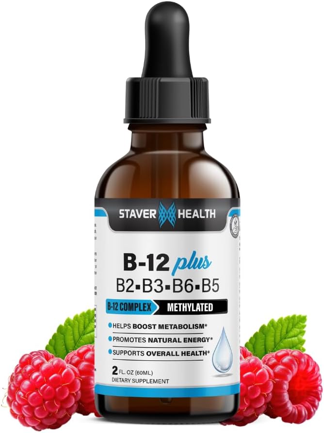 B12 Plus נוזל ויטמין B מורכב תוסף ויטמין B מורכב - 2 חודש אספקה - תוספת תמיכה אנרגיה - טבעוני - Non-GMO - Gluten Free - 2 Fl Oz