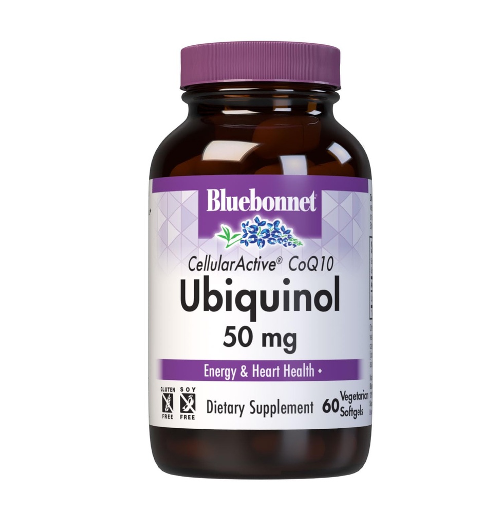 Bluebonnet Nutrition Active CoQ10 Ubiquinol 50 מ"ג Vegetarian Softgels, Heart Health & cell Health, Ubiquinol מ Kaneka, Non GMO, Gluten Free, Soy Free, Milk Free, 60 וצמחוני Softgels