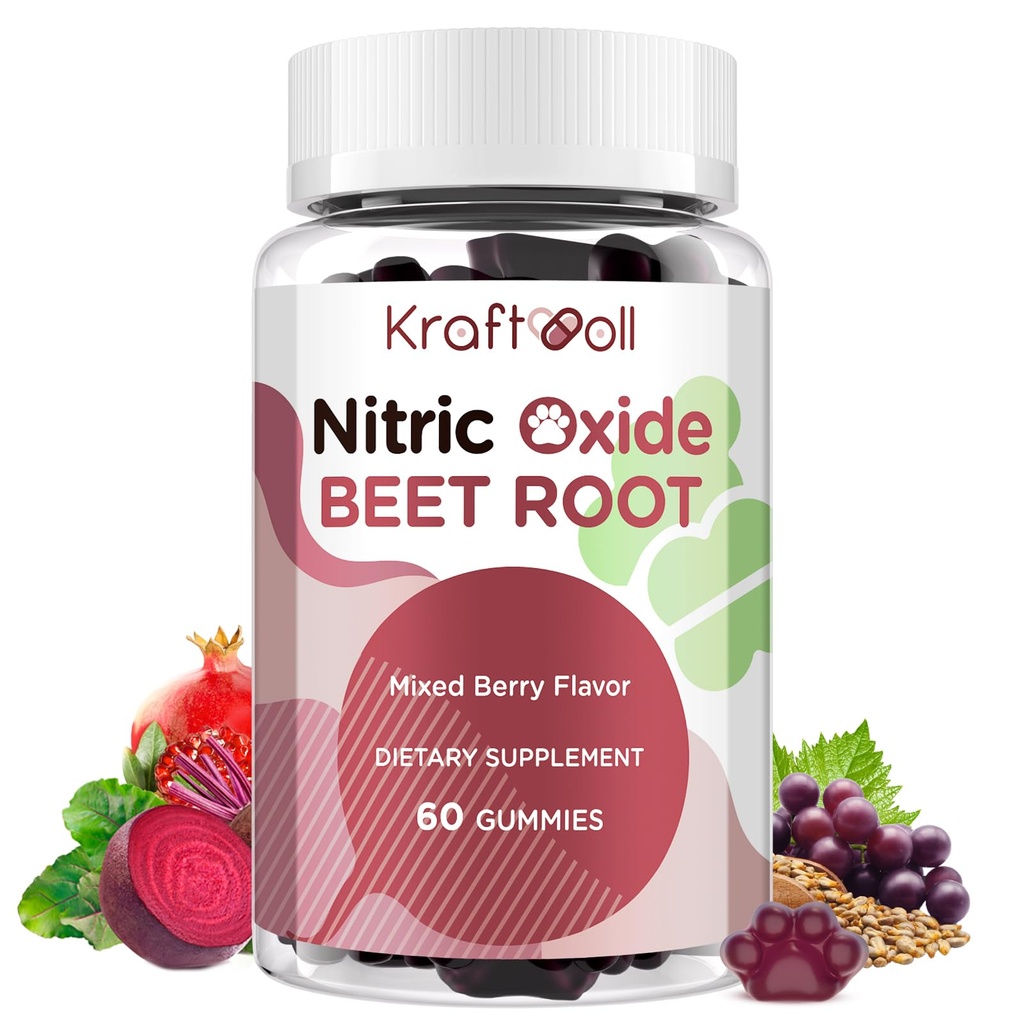 Beet Root Gummies 6000 מ"ג - Nitric Oxide Booster עם Grape Seed, Pomegranate, ויטמינים C & B12 - Nitric Oxide תוספי עבור גברים - מעורב ברי פלאמור - 60 מסטיק