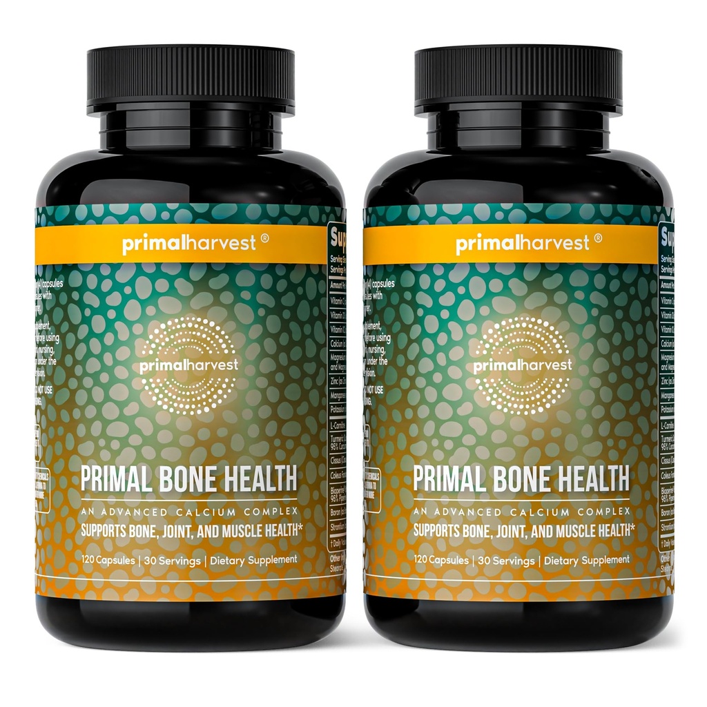Primal Harvest 2 Pack, Primal Bone Health Calcium Carbonate Bone Health Complex for Men & Women with Calcium, Magnesium, Zinc, Manganese, Potassium, & L-Carnitine (240 קפסולות)