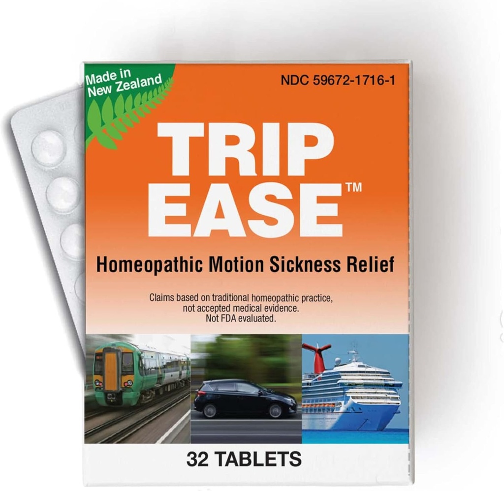 Miers Laboratories Trip Ease - Homeopathic Travel Support Tablets, Cruise Essentials for Car, Boat & Airplane Journeys (32 טבליות)