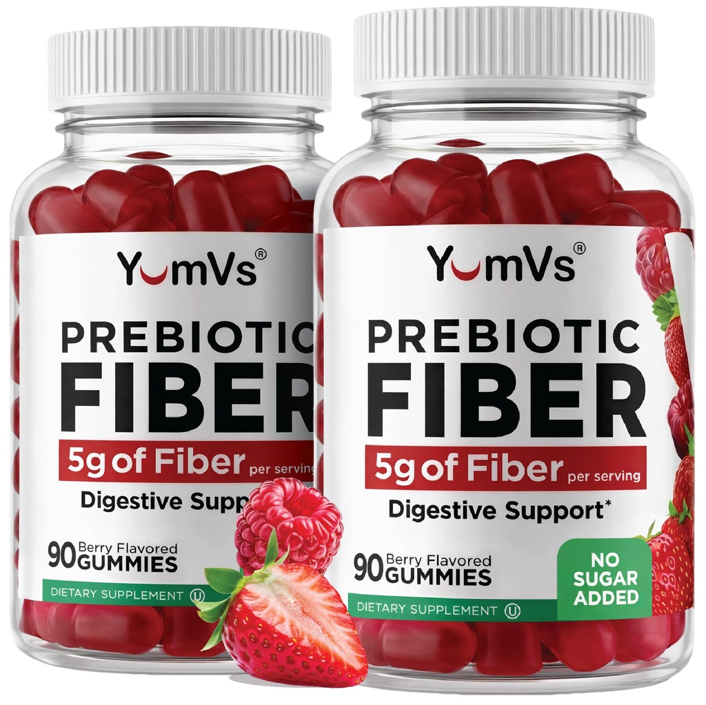 Yum-Vs - Prebiotics Gummies for Adults & Kids - 5g Digestive Aid Gummy סיבים - Keto Friendly Prebiotic Daily סיבים עבור נשים וגברים - No Sugar הוסיף Dietary סיבים (90 Count)