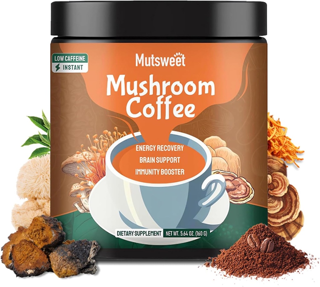 Mushroom קפה Decaf, מתקדם 13 באבקת Mushroom עם Lions Mane, Cordyceps, Chaga, Reishi, Instant Coffee Mushroom תוסף עם Fitogens Rhodiola עבור Immune, Focus, אנרגיה