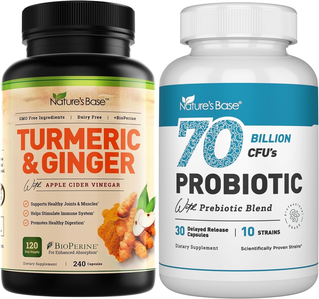 הבסיס של הטבע Turmeric וג'ינג'ר 240 ct + Probiotics 70 מיליארד CFU 30
