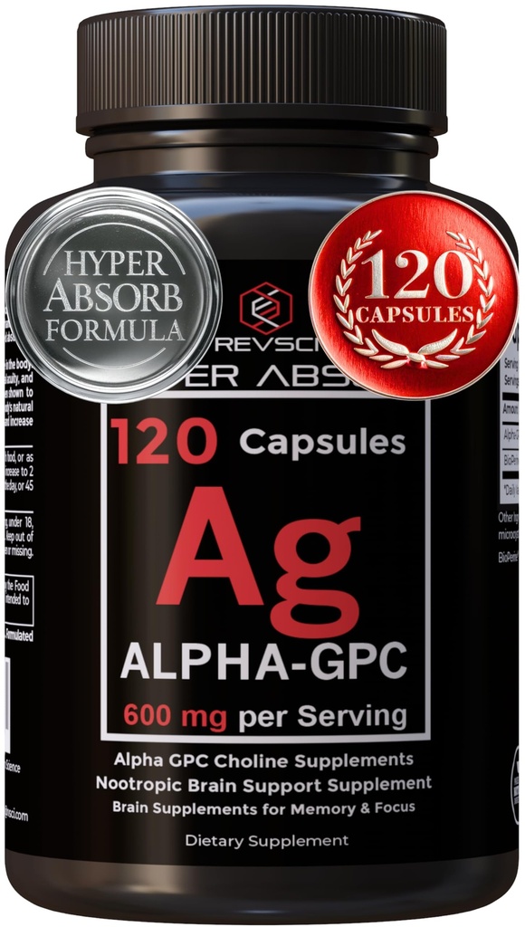 Alpha GPC תוסף ו- BioPerine עבור Hyper Absorption - 120 Count, Alpha-GPC 600 מ"ג עבור שירות - nootropics for Memory, Focus, Energy, & Drive - תוספי כולסטרול כדי Boost Acetylcholine, שנעשה בארה"ב
