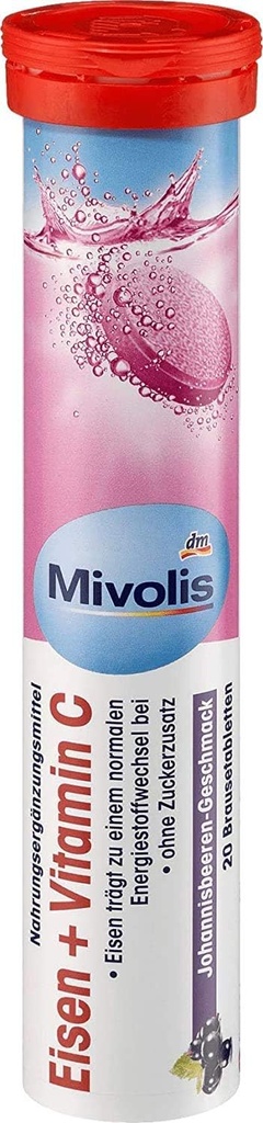 Mivolis Iron + ויטמין C effervescent טבליות - תוספי תזונה 1 Pack x 20 PCs