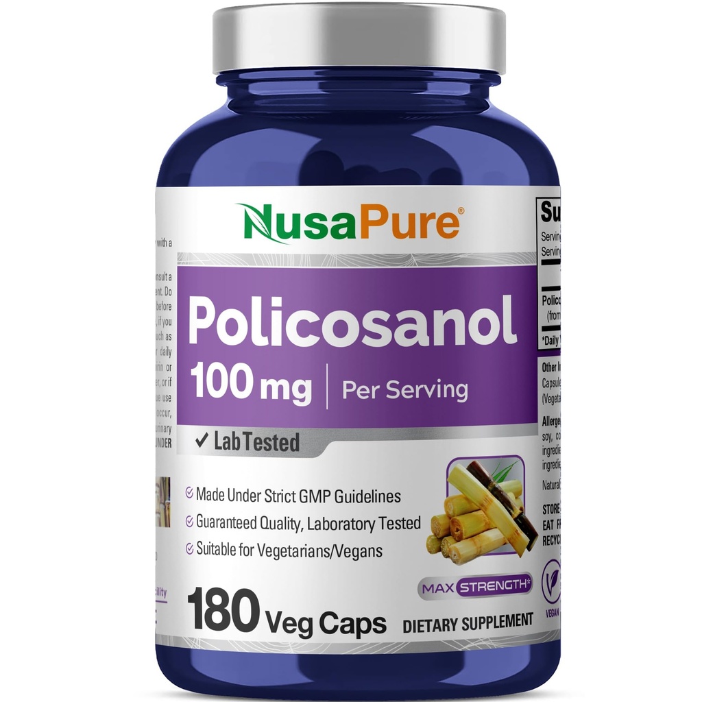 NusaPure Policosanol 100mg 180 Veggie כמוסות (Vegan, non-GMO)
